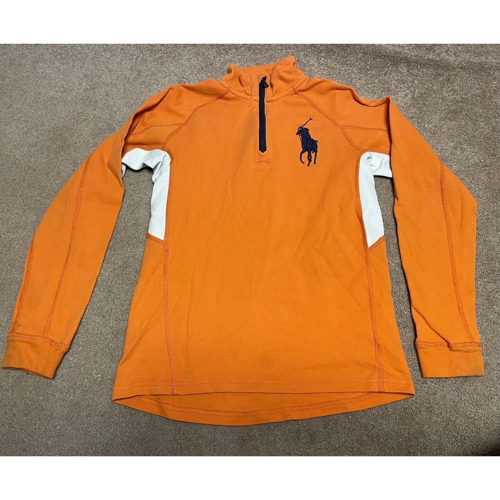 Polo Ralph Lauren Kids Quarter Zip Pullover Top Med 10/12 Orange Athletic Girld